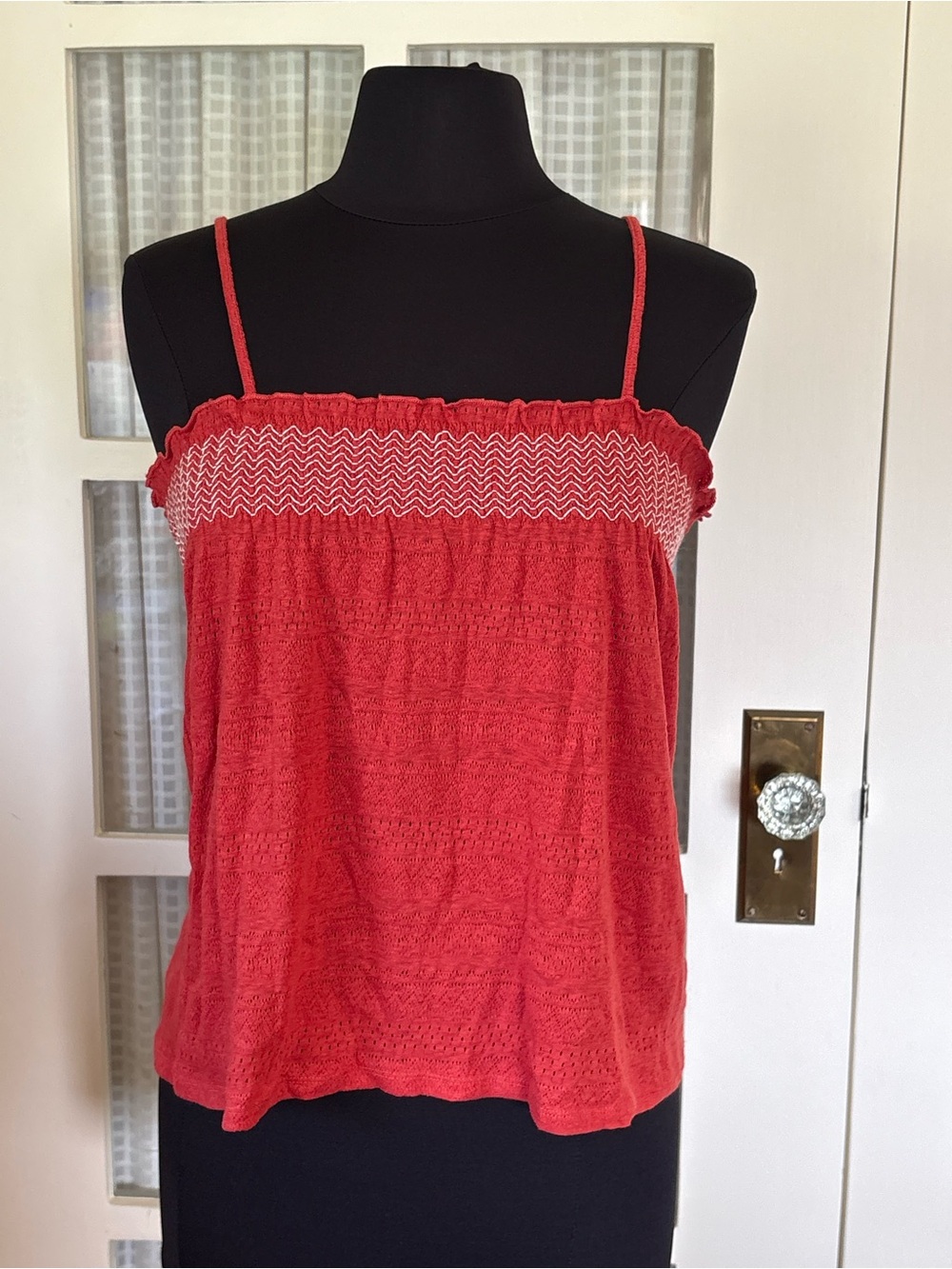 Sezane Red Smocked Spaghetti-strap Camisole